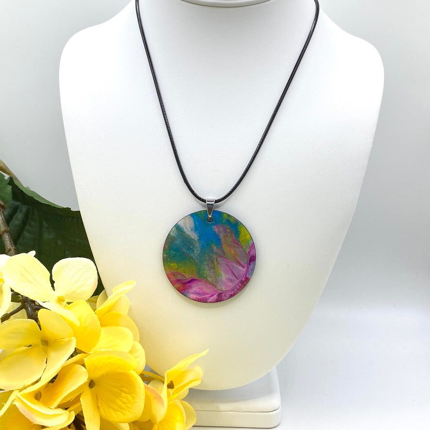 Hand Painted Iridescent Pendant Necklace