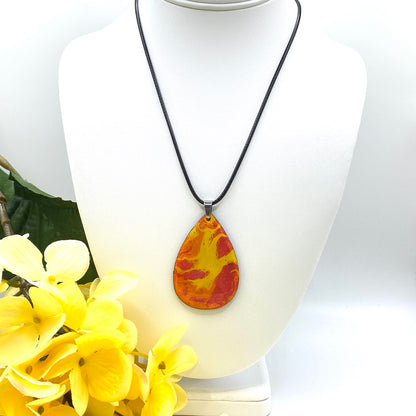 Hand Painted Iridescent Tear Drop Pendant Necklace