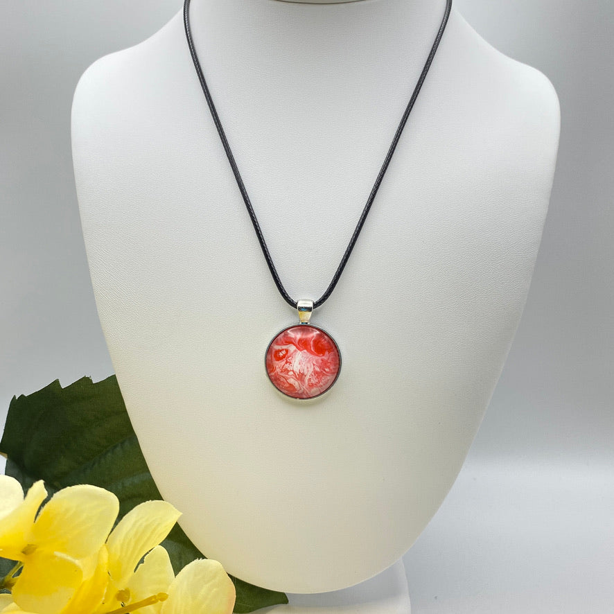 Hand Painted Glass Cabochon Round Bezel Pendant Necklace