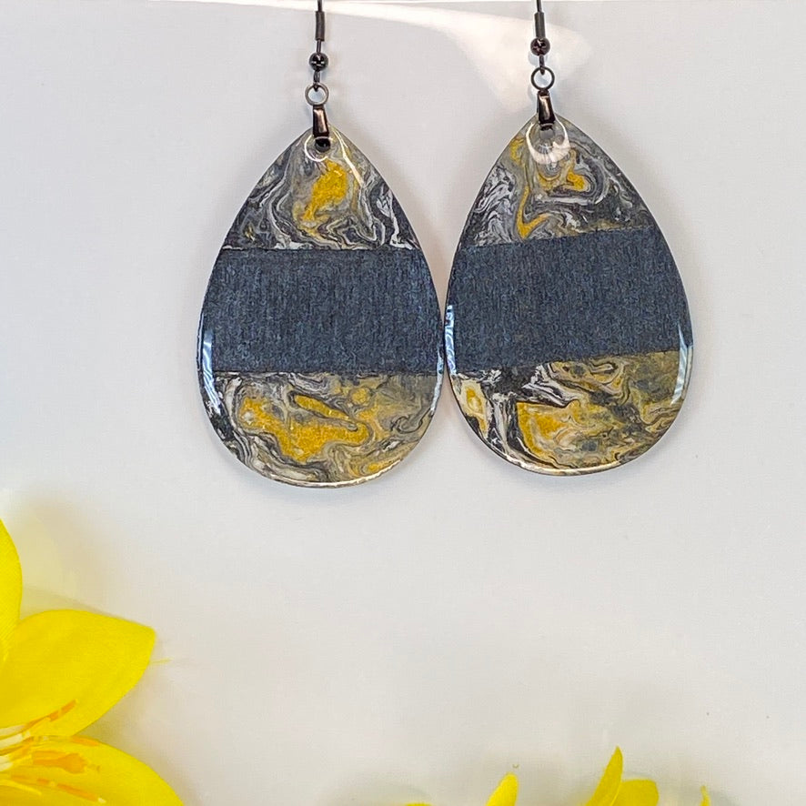 Hand Painted Tear Drop Color Block Iridescent Dangle Pendant Earrings