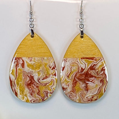 Hand Painted Tear Drop Color Block Iridescent Dangle Pendant Earrings