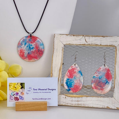 Hand Painted Iridescent Pendant Necklace And Earring Set