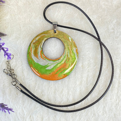 Hand Painted Iridescent Center Hollow Pendant Necklace