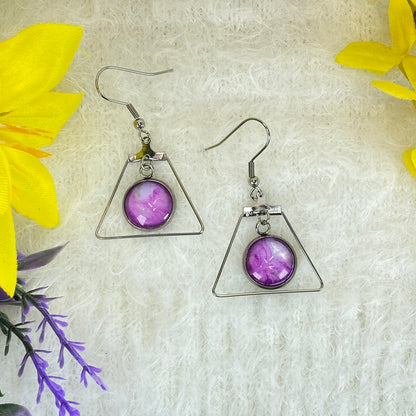 Hand Painted Glass Cabochon Gem Bezel Earrings