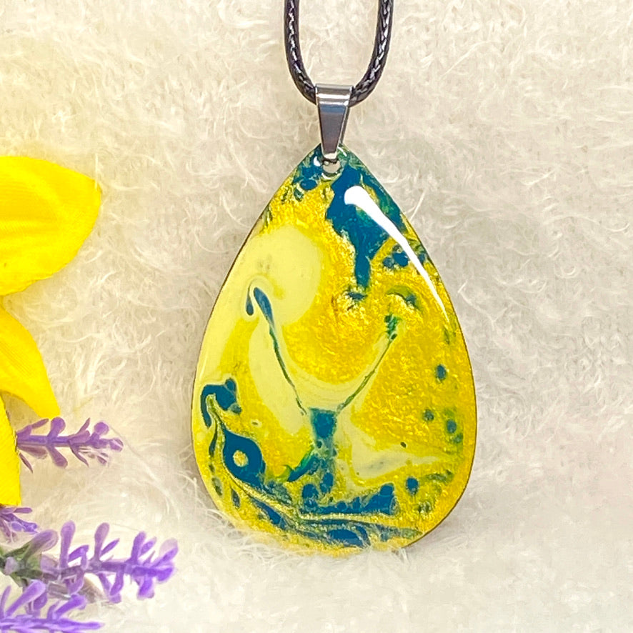 Hand Painted Iridescent Tear Drop Pendant Necklace