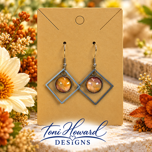 Hand Painted Glass Cabochon Gem Bezel Earrings