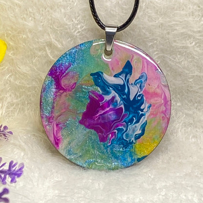 Hand Painted Iridescent Pendant Necklace