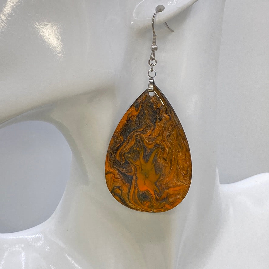 Hand Painted Tear Drop Iridescent Dangle Pendant Earrings