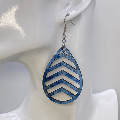 Hand Painted Tear Drop Cut Out Iridescent Dangle Pendant Earrings