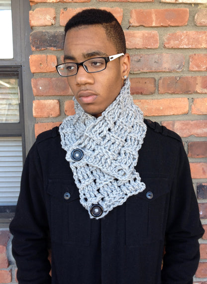 Multi Style Unisex Chunky Crochet Basket Weave Button Cowl Neck Warmer Gaiter Scarf