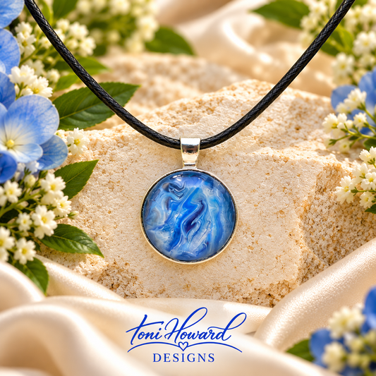 Hand Painted Glass Cabochon Round Bezel Pendant Necklace