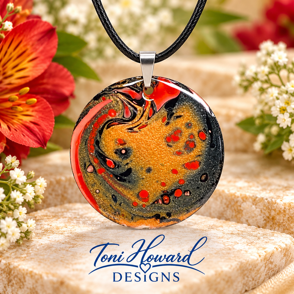 Hand Painted Iridescent Pendant Necklace