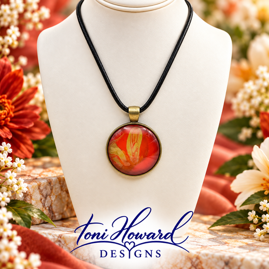 Hand Painted Glass Cabochon Round Bezel Pendant Necklace