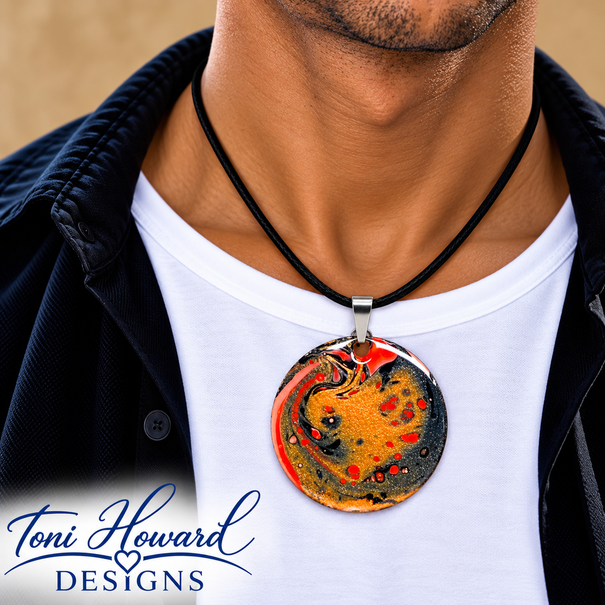 Hand Painted Iridescent Pendant Necklace