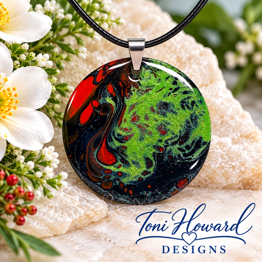 Hand Painted Iridescent Pendant Necklace