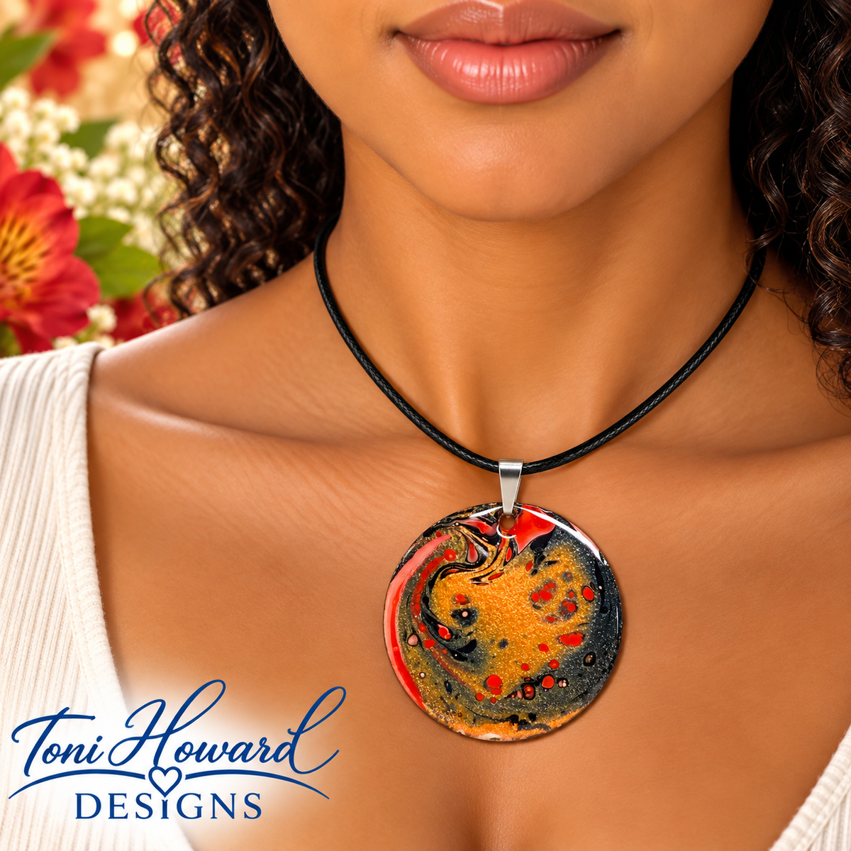 Hand Painted Iridescent Pendant Necklace