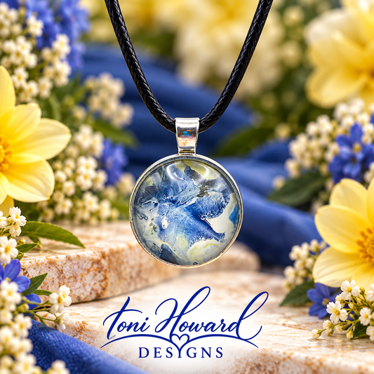 Hand Painted Glass Cabochon Round Bezel Pendant Necklace