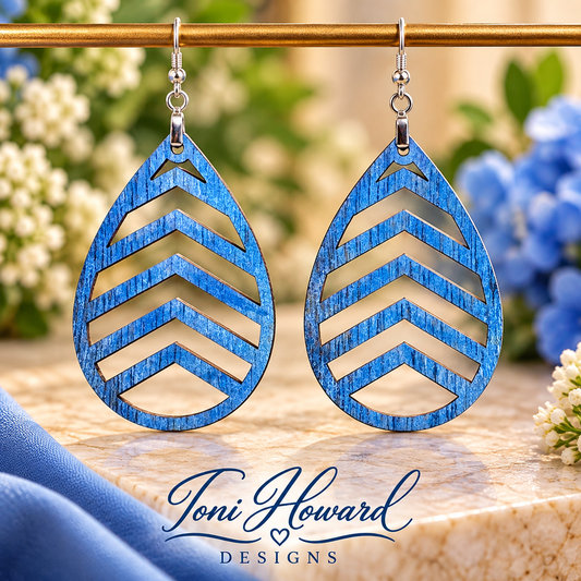 Hand Painted Tear Drop Cut Out Iridescent Dangle Pendant Earrings